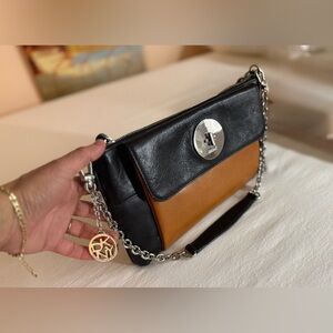 DKNY Two-Tone Leather Shoulder Bag
Black and Brown with Silver Chain